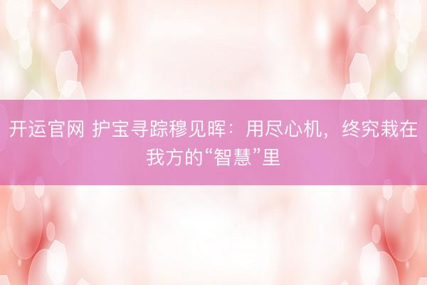 开运官网 护宝寻踪穆见晖：用尽心机，终究栽在我方的“智慧”里