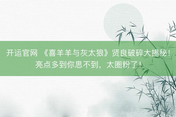 开运官网 《喜羊羊与灰太狼》贤良破碎大揭秘！亮点多到你思不到，太圈粉了！